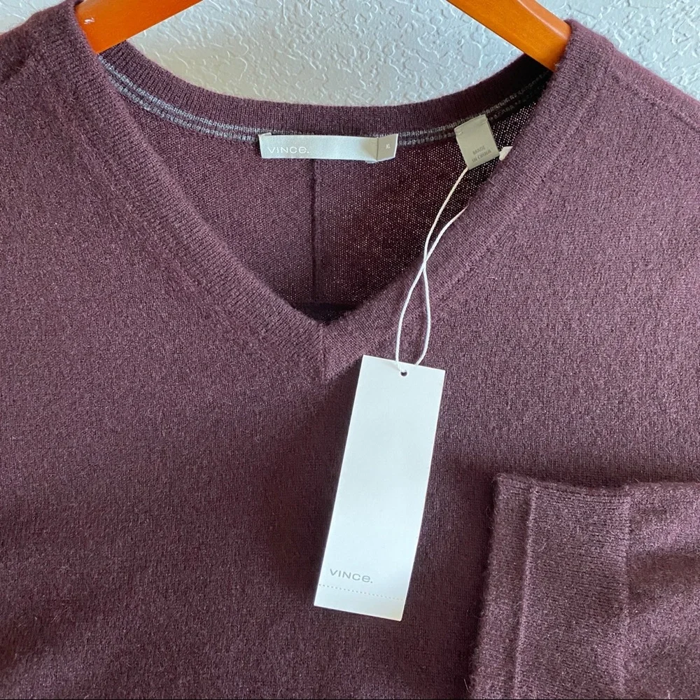 vince burgundy maroon v neck cashmere sweater
